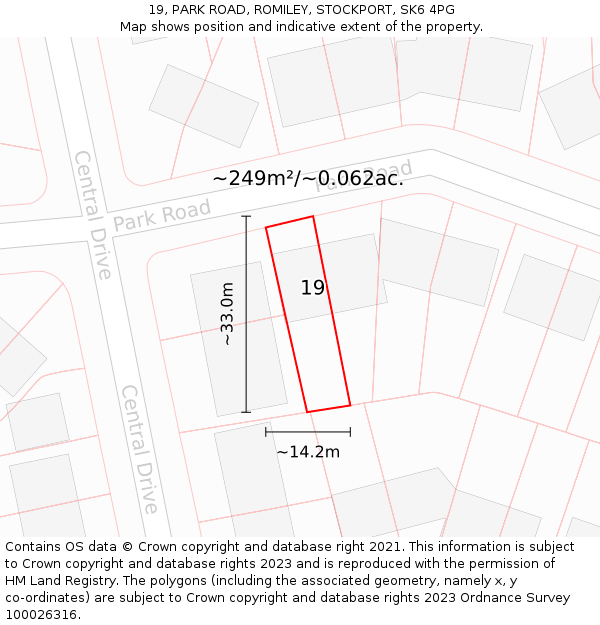 19, PARK ROAD, ROMILEY, STOCKPORT, SK6 4PG: Plot and title map