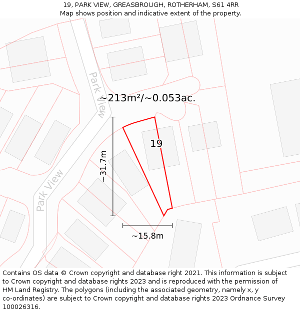19, PARK VIEW, GREASBROUGH, ROTHERHAM, S61 4RR: Plot and title map