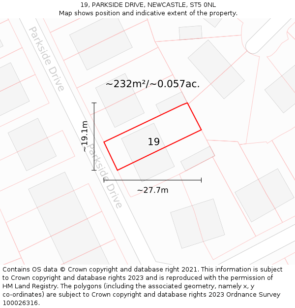 19, PARKSIDE DRIVE, NEWCASTLE, ST5 0NL: Plot and title map