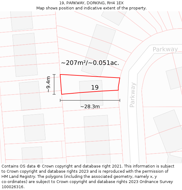 19, PARKWAY, DORKING, RH4 1EX: Plot and title map