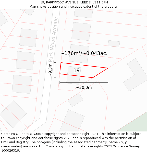 19, PARKWOOD AVENUE, LEEDS, LS11 5RH: Plot and title map