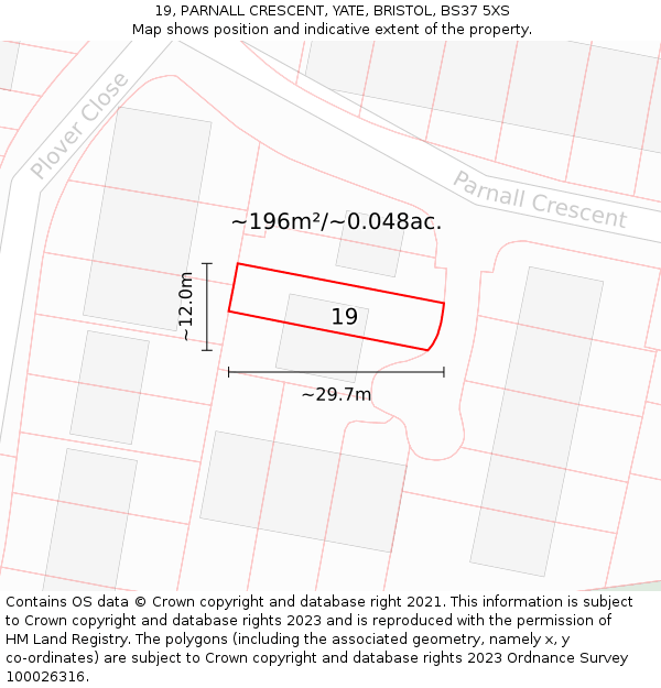 19, PARNALL CRESCENT, YATE, BRISTOL, BS37 5XS: Plot and title map