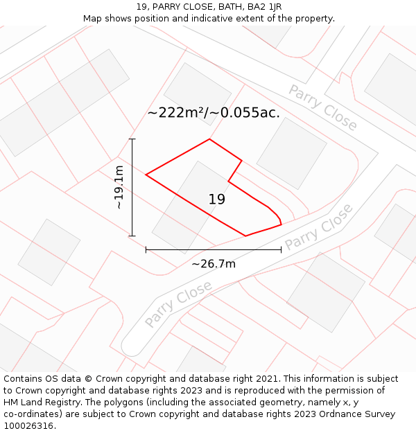 19, PARRY CLOSE, BATH, BA2 1JR: Plot and title map