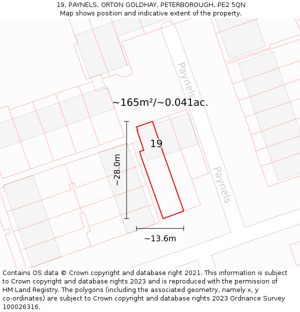 19, PAYNELS, ORTON GOLDHAY, PETERBOROUGH, PE2 5QN: Plot and title map