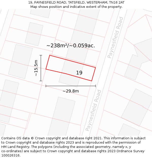19, PAYNESFIELD ROAD, TATSFIELD, WESTERHAM, TN16 2AT: Plot and title map