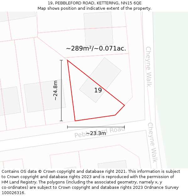19, PEBBLEFORD ROAD, KETTERING, NN15 6QE: Plot and title map