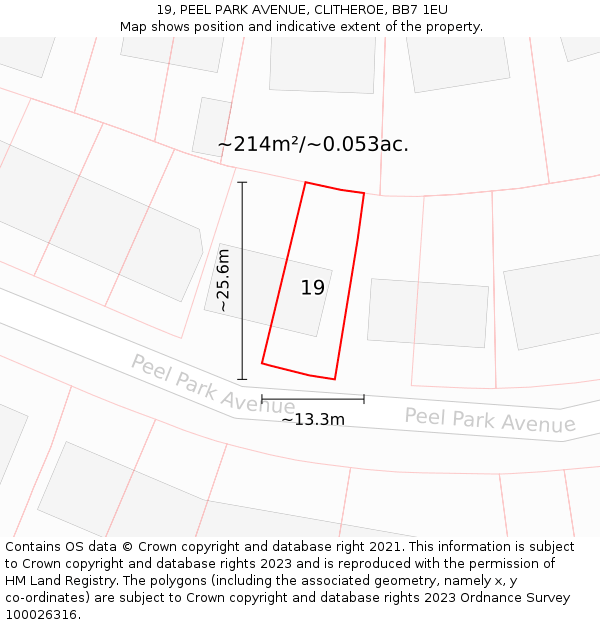 19, PEEL PARK AVENUE, CLITHEROE, BB7 1EU: Plot and title map