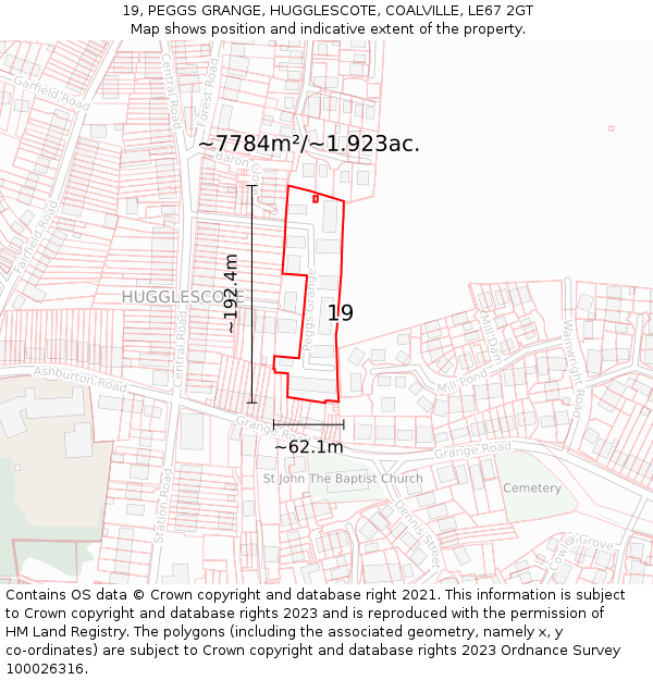 19, PEGGS GRANGE, HUGGLESCOTE, COALVILLE, LE67 2GT: Plot and title map