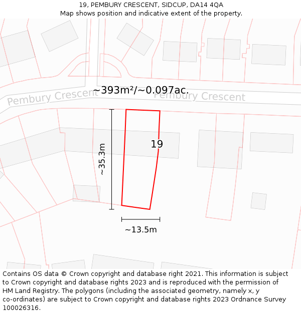 19, PEMBURY CRESCENT, SIDCUP, DA14 4QA: Plot and title map