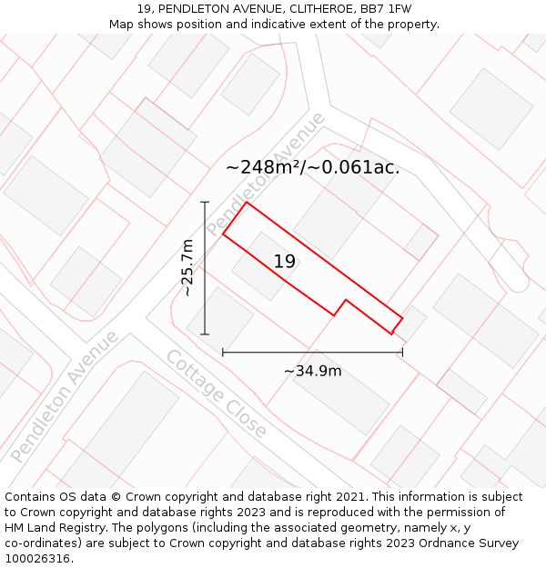 19, PENDLETON AVENUE, CLITHEROE, BB7 1FW: Plot and title map