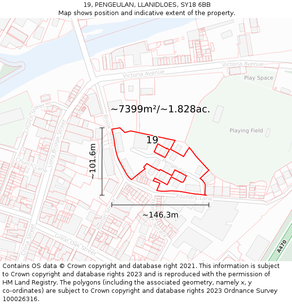 19, PENGEULAN, LLANIDLOES, SY18 6BB: Plot and title map