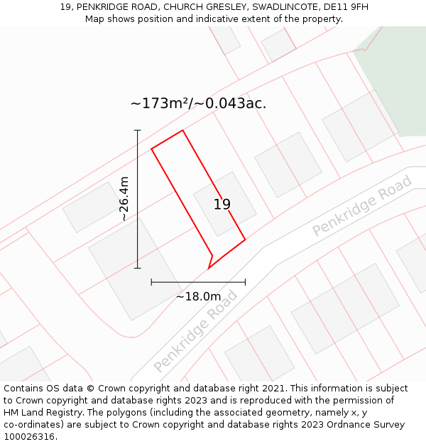 19, PENKRIDGE ROAD, CHURCH GRESLEY, SWADLINCOTE, DE11 9FH: Plot and title map