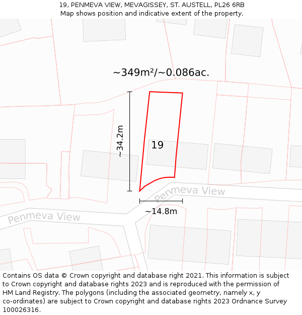 19, PENMEVA VIEW, MEVAGISSEY, ST. AUSTELL, PL26 6RB: Plot and title map