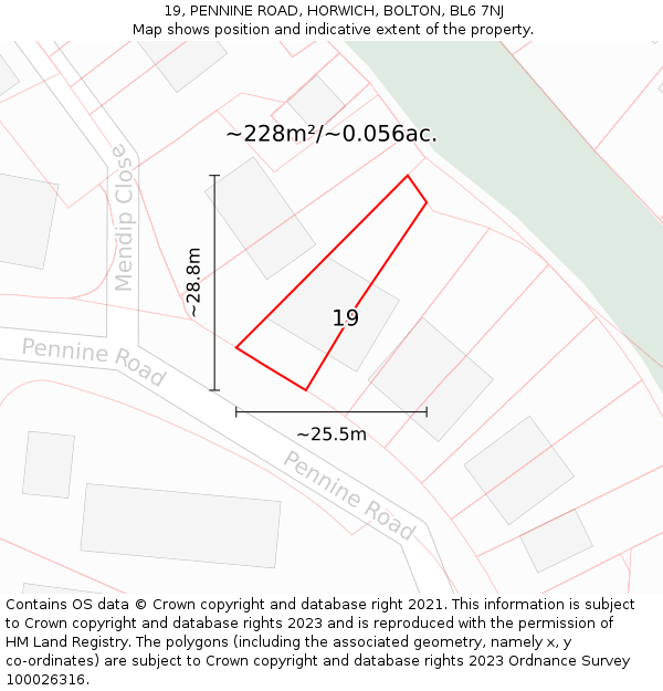 19, PENNINE ROAD, HORWICH, BOLTON, BL6 7NJ: Plot and title map