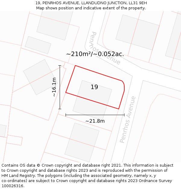 19, PENRHOS AVENUE, LLANDUDNO JUNCTION, LL31 9EH: Plot and title map