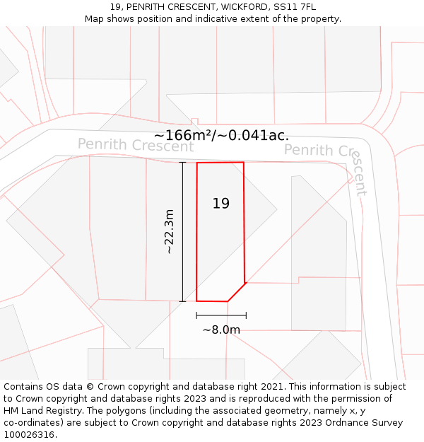 19, PENRITH CRESCENT, WICKFORD, SS11 7FL: Plot and title map