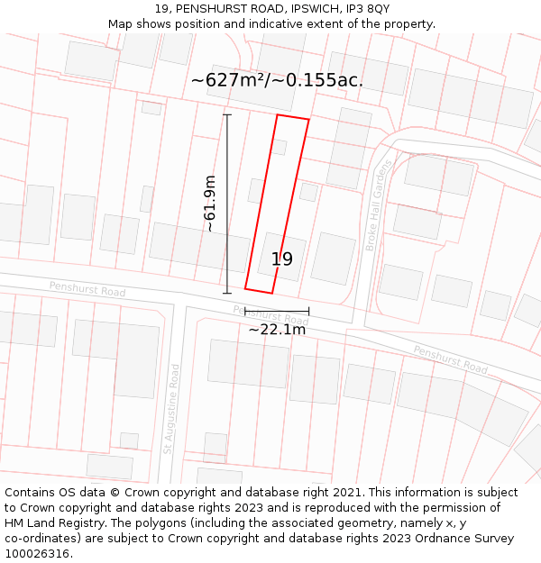 19, PENSHURST ROAD, IPSWICH, IP3 8QY: Plot and title map