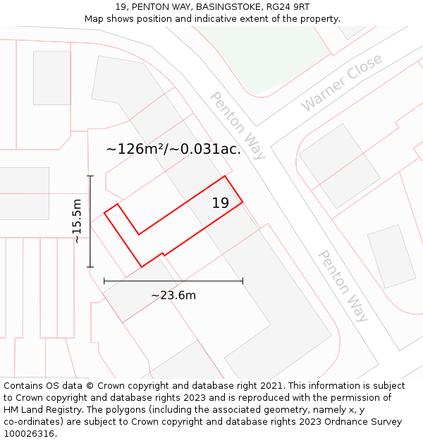19, PENTON WAY, BASINGSTOKE, RG24 9RT: Plot and title map