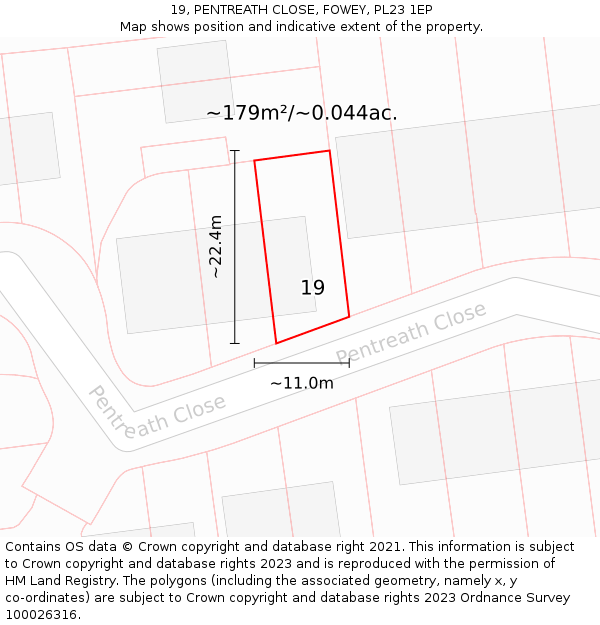 19, PENTREATH CLOSE, FOWEY, PL23 1EP: Plot and title map