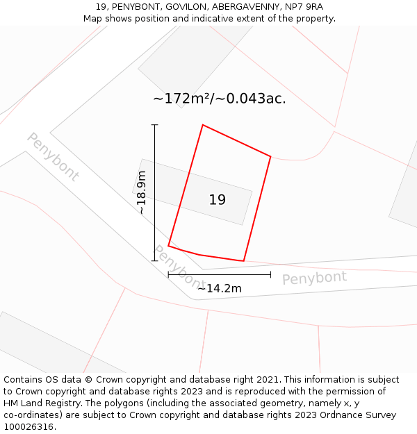 19, PENYBONT, GOVILON, ABERGAVENNY, NP7 9RA: Plot and title map
