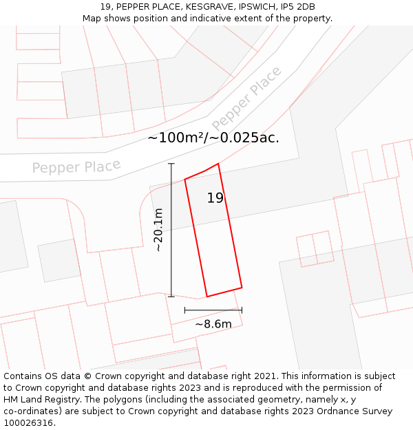 19, PEPPER PLACE, KESGRAVE, IPSWICH, IP5 2DB: Plot and title map