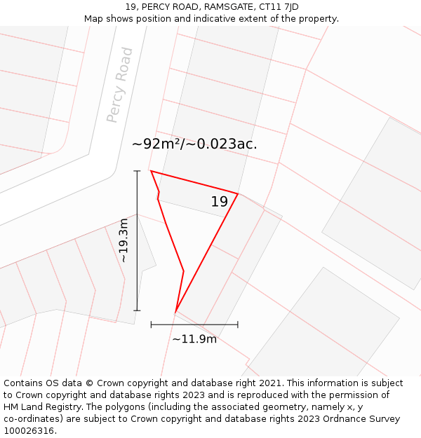 19, PERCY ROAD, RAMSGATE, CT11 7JD: Plot and title map