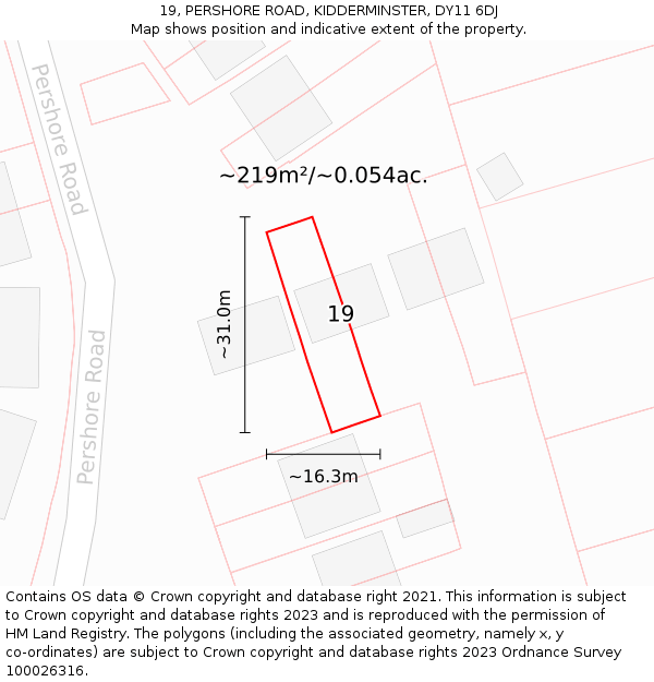 19, PERSHORE ROAD, KIDDERMINSTER, DY11 6DJ: Plot and title map