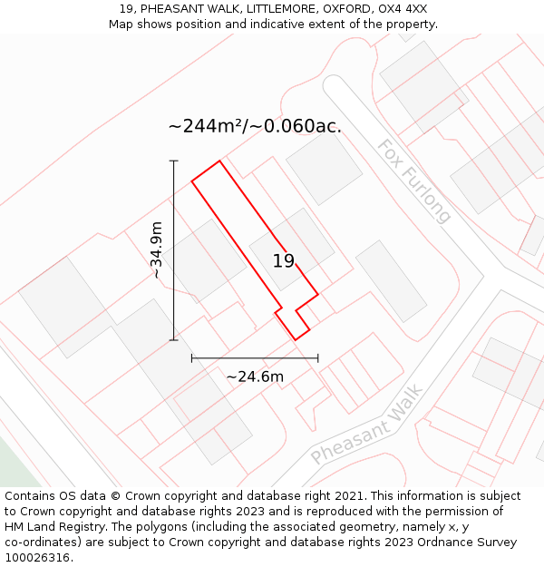 19, PHEASANT WALK, LITTLEMORE, OXFORD, OX4 4XX: Plot and title map