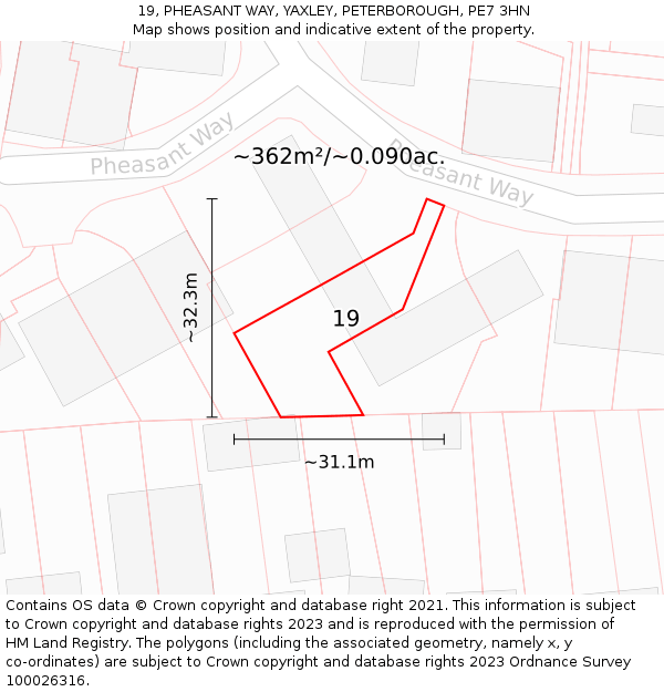 19, PHEASANT WAY, YAXLEY, PETERBOROUGH, PE7 3HN: Plot and title map