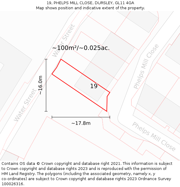 19, PHELPS MILL CLOSE, DURSLEY, GL11 4GA: Plot and title map