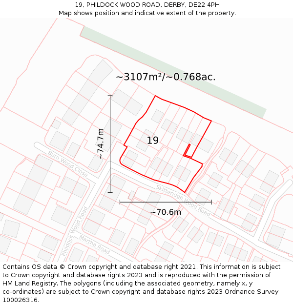 19, PHILDOCK WOOD ROAD, DERBY, DE22 4PH: Plot and title map