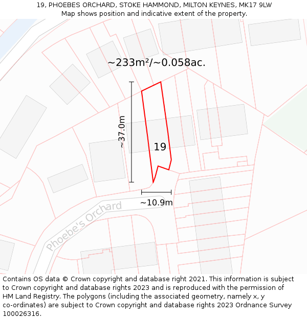 19, PHOEBES ORCHARD, STOKE HAMMOND, MILTON KEYNES, MK17 9LW: Plot and title map