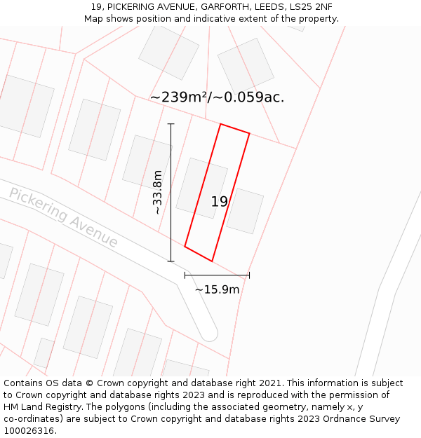 19, PICKERING AVENUE, GARFORTH, LEEDS, LS25 2NF: Plot and title map
