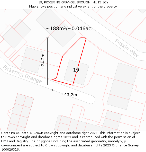 19, PICKERING GRANGE, BROUGH, HU15 1GY: Plot and title map