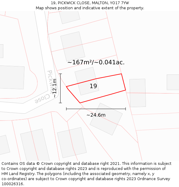 19, PICKWICK CLOSE, MALTON, YO17 7YW: Plot and title map
