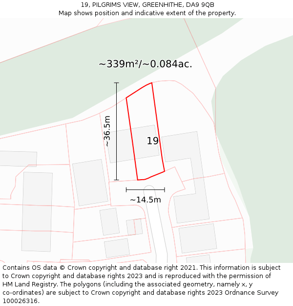 19, PILGRIMS VIEW, GREENHITHE, DA9 9QB: Plot and title map