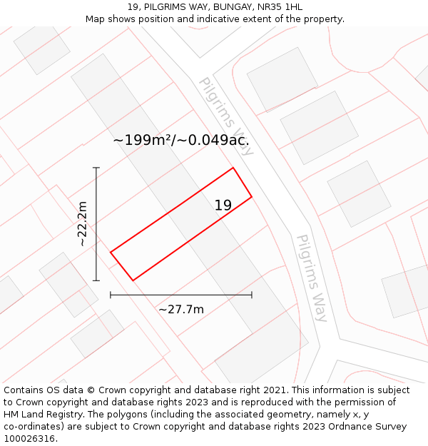 19, PILGRIMS WAY, BUNGAY, NR35 1HL: Plot and title map