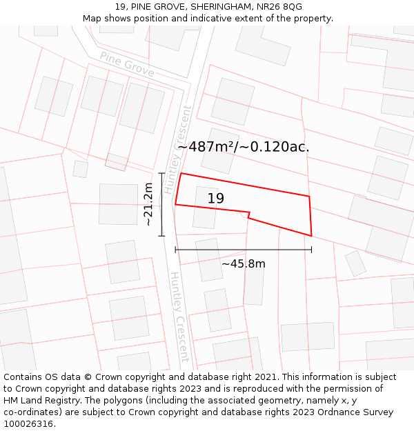 19, PINE GROVE, SHERINGHAM, NR26 8QG: Plot and title map