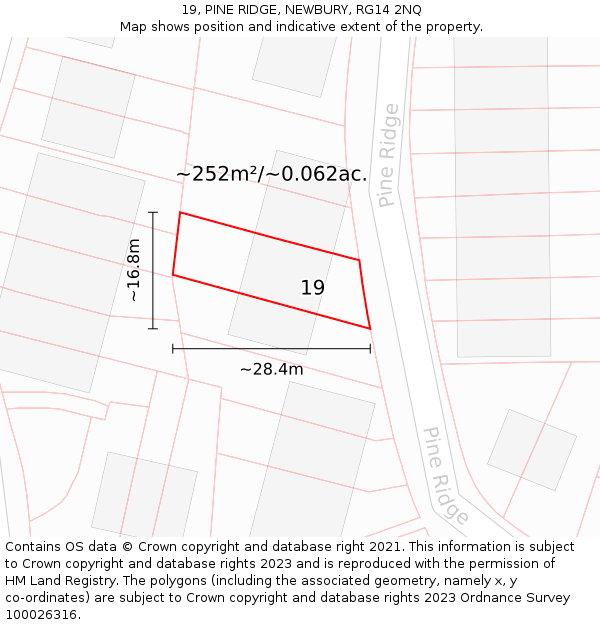 19, PINE RIDGE, NEWBURY, RG14 2NQ: Plot and title map