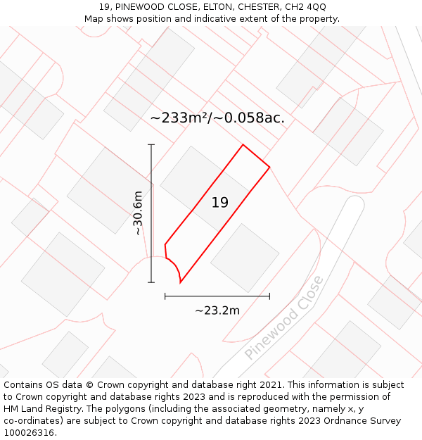 19, PINEWOOD CLOSE, ELTON, CHESTER, CH2 4QQ: Plot and title map