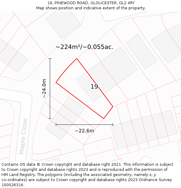19, PINEWOOD ROAD, GLOUCESTER, GL2 4RY: Plot and title map