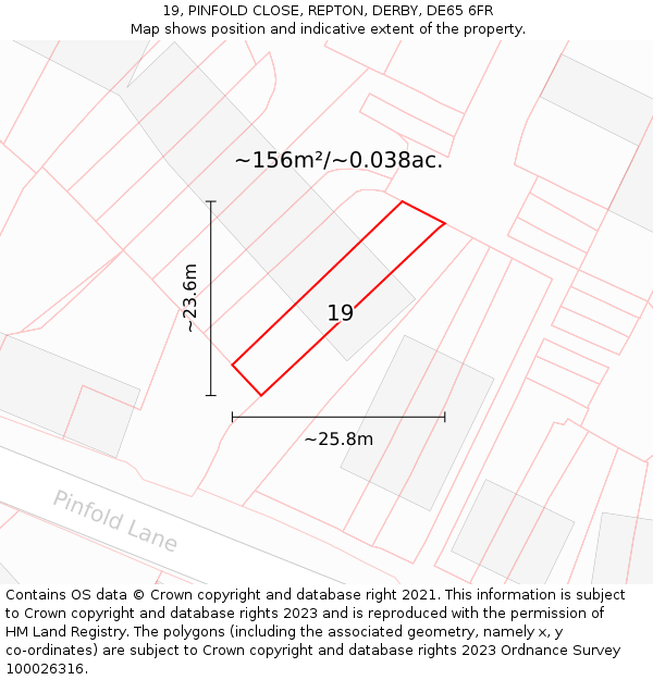 19, PINFOLD CLOSE, REPTON, DERBY, DE65 6FR: Plot and title map