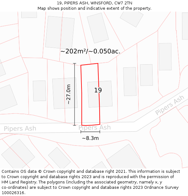 19, PIPERS ASH, WINSFORD, CW7 2TN: Plot and title map