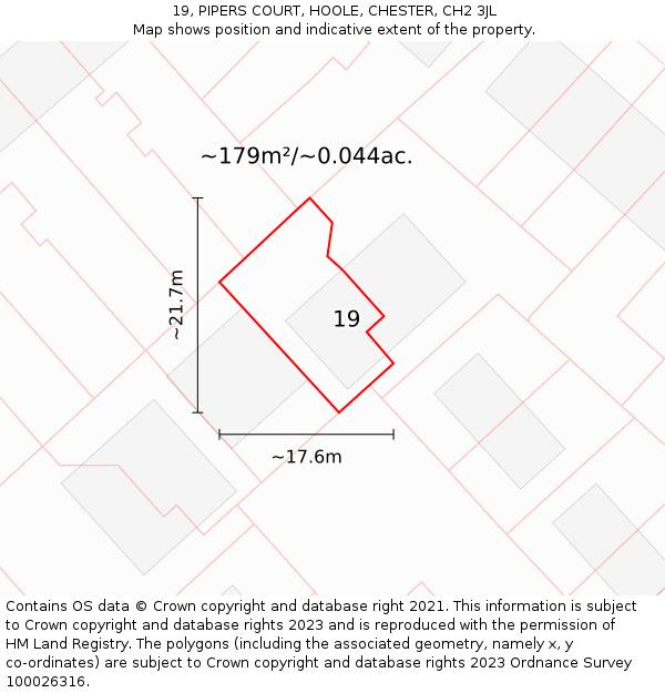 19, PIPERS COURT, HOOLE, CHESTER, CH2 3JL: Plot and title map