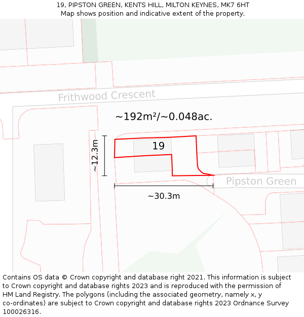 19, PIPSTON GREEN, KENTS HILL, MILTON KEYNES, MK7 6HT: Plot and title map