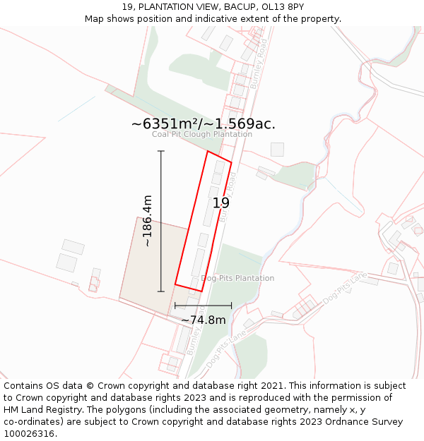19, PLANTATION VIEW, BACUP, OL13 8PY: Plot and title map