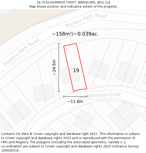 19, PLOUGHMANS CROFT, BRADFORD, BD2 1LE: Plot and title map
