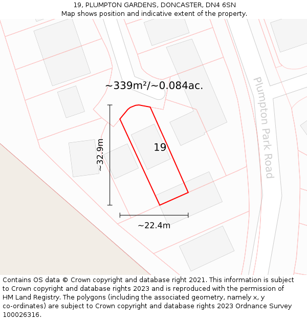19, PLUMPTON GARDENS, DONCASTER, DN4 6SN: Plot and title map