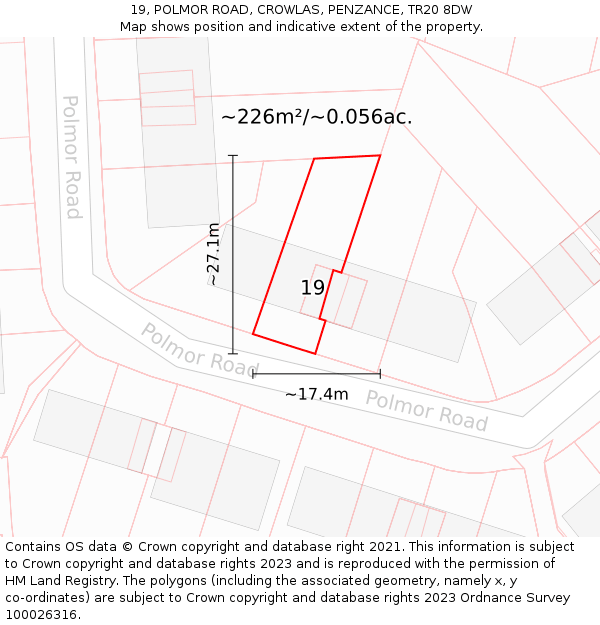 19, POLMOR ROAD, CROWLAS, PENZANCE, TR20 8DW: Plot and title map