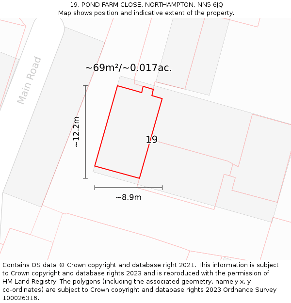 19, POND FARM CLOSE, NORTHAMPTON, NN5 6JQ: Plot and title map